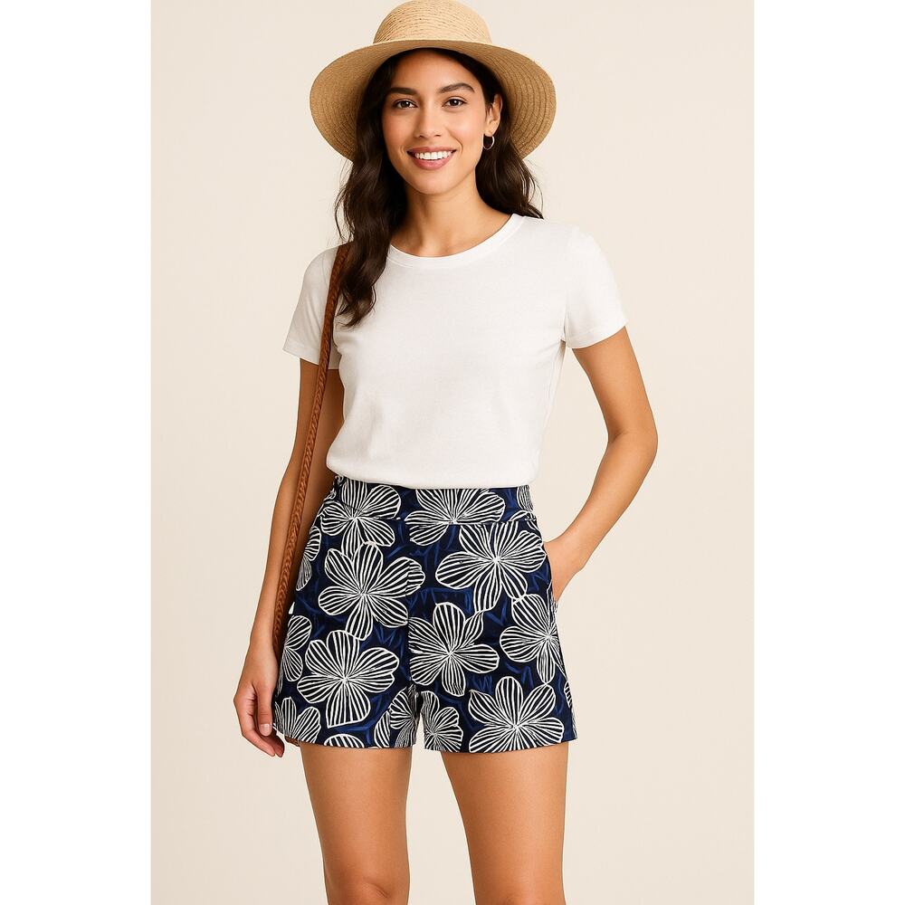 J.Crew Women’s Size 6 Navy White Floral Shorts‎ Cotton Resort Casual Summe